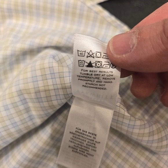 Charles Tyrwhitt Classic Fit Non-Iron Shirt 17/37 Blue Tan Check Button Down - Picture 5 of 6